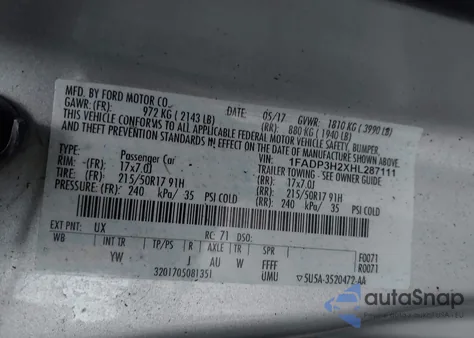 2017 Ford Focus Sel z USA, uszkodzony, nr VIN 1FADP3H2XHL287111